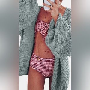 Pink gingham smocked bandeau bow bikini 💕